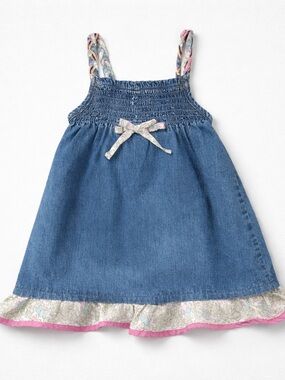 Girls Blue Denim Sundress with Pink Trim